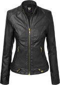 Women's Faux Leather Moto Biker Jacket with Removable (Style KCB3)