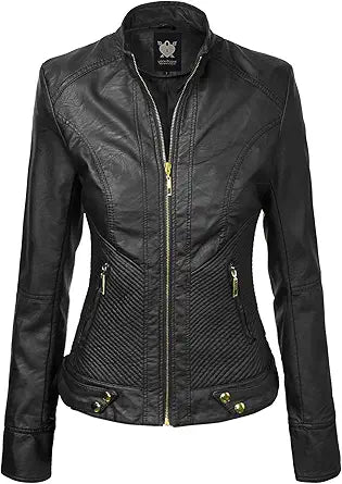 Stylish Removable Hooded Faux Leather Jacket for Women