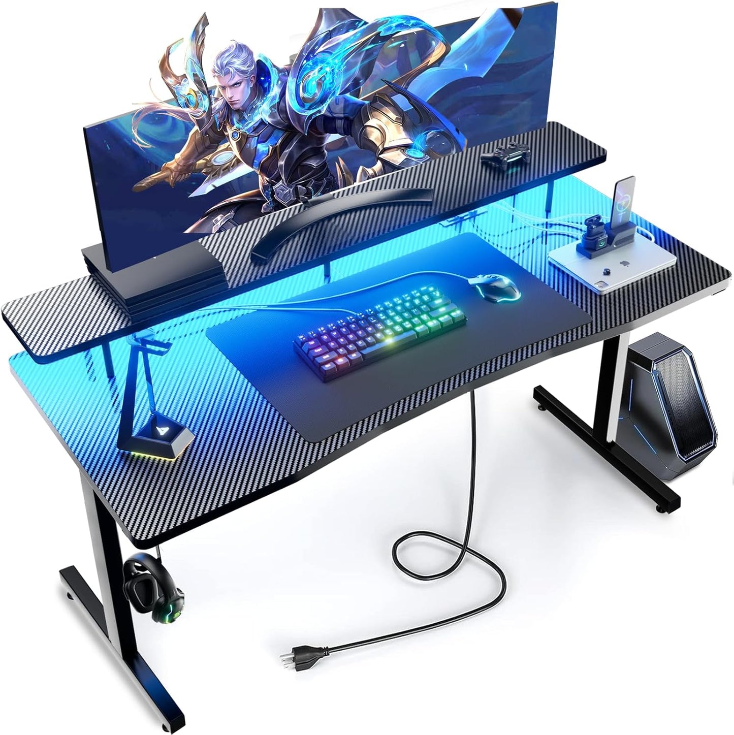 Stylish 55 Gamer Desk w/ RGB & Power Outlet
