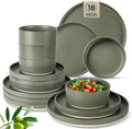 TheTerra Ceramic Dinnerware Set for 6 - Handmade Matte Green