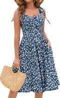 Kranda Women Flowy Ruched Midi Dress - Spaghetti Strap V Neck