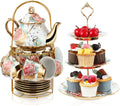 21 Pc Tea Party Set for Adults with 3 Tier Ceramic Cake Stand