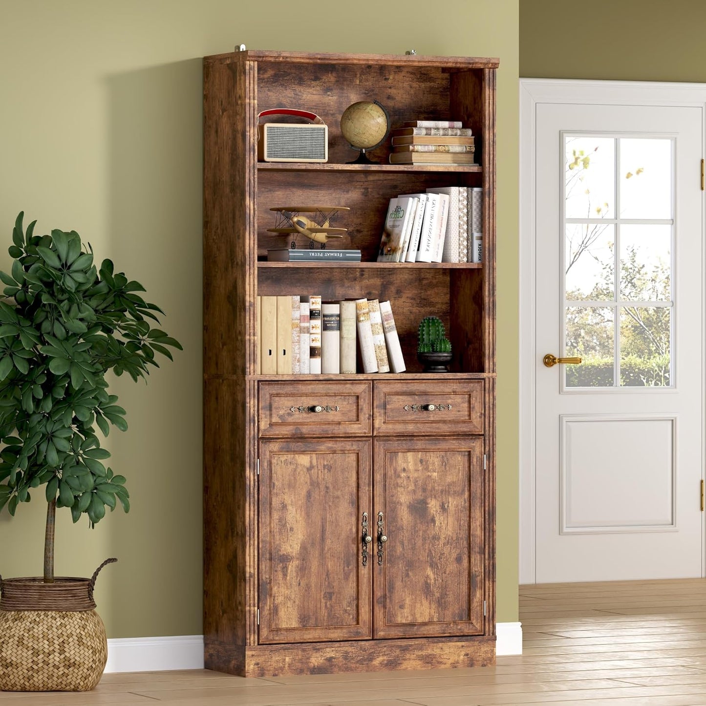 71.4 Tall Bookshelf with Drawers & Cabinet for Home Office