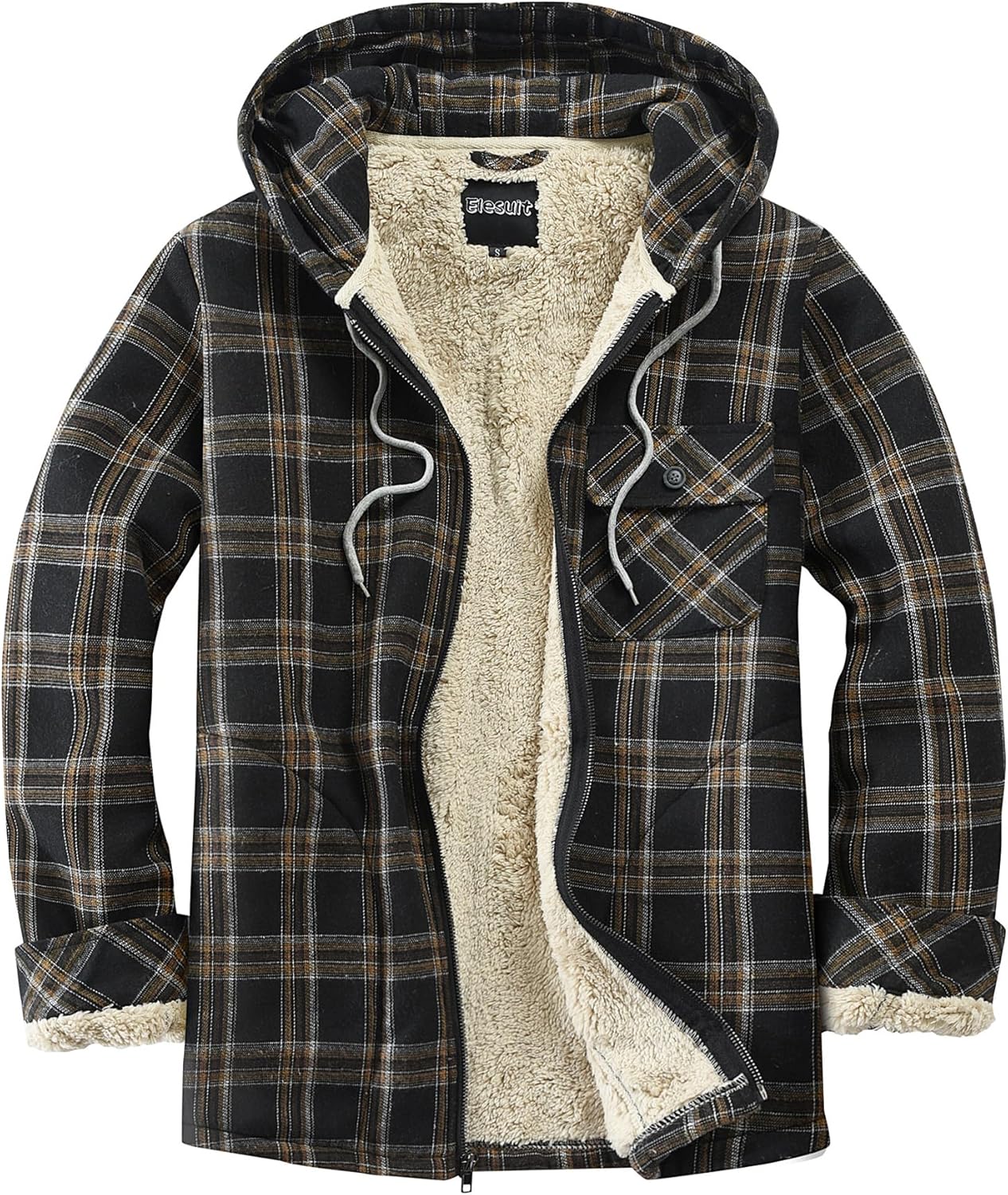 Elesuit Men's Full Zip Fleece Flannel Jacket for Cold Weather