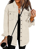 Vetinee Womens Oversized Denim Button Up Shacket - Frayed Hem Blue