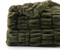 Olive Green Faux Fur Throw Blanket for Cozy Warm Comfort