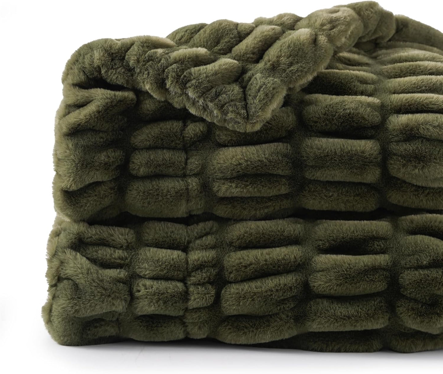 Olive Green Faux Fur Throw Blanket for Cozy Warm Comfort