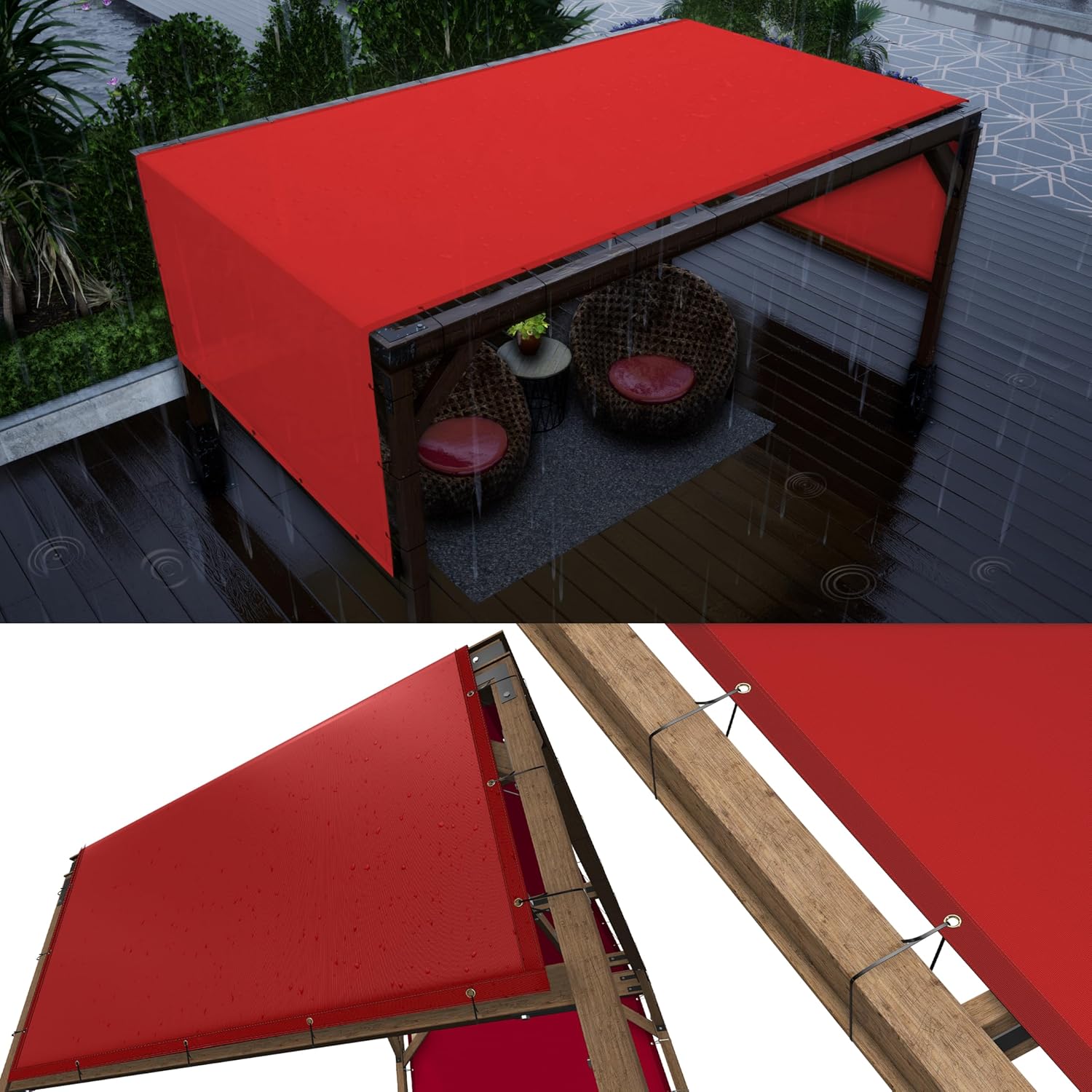 ColourTree 7ft x 16ft Red Waterproof Pergola Sun Shade Canopy