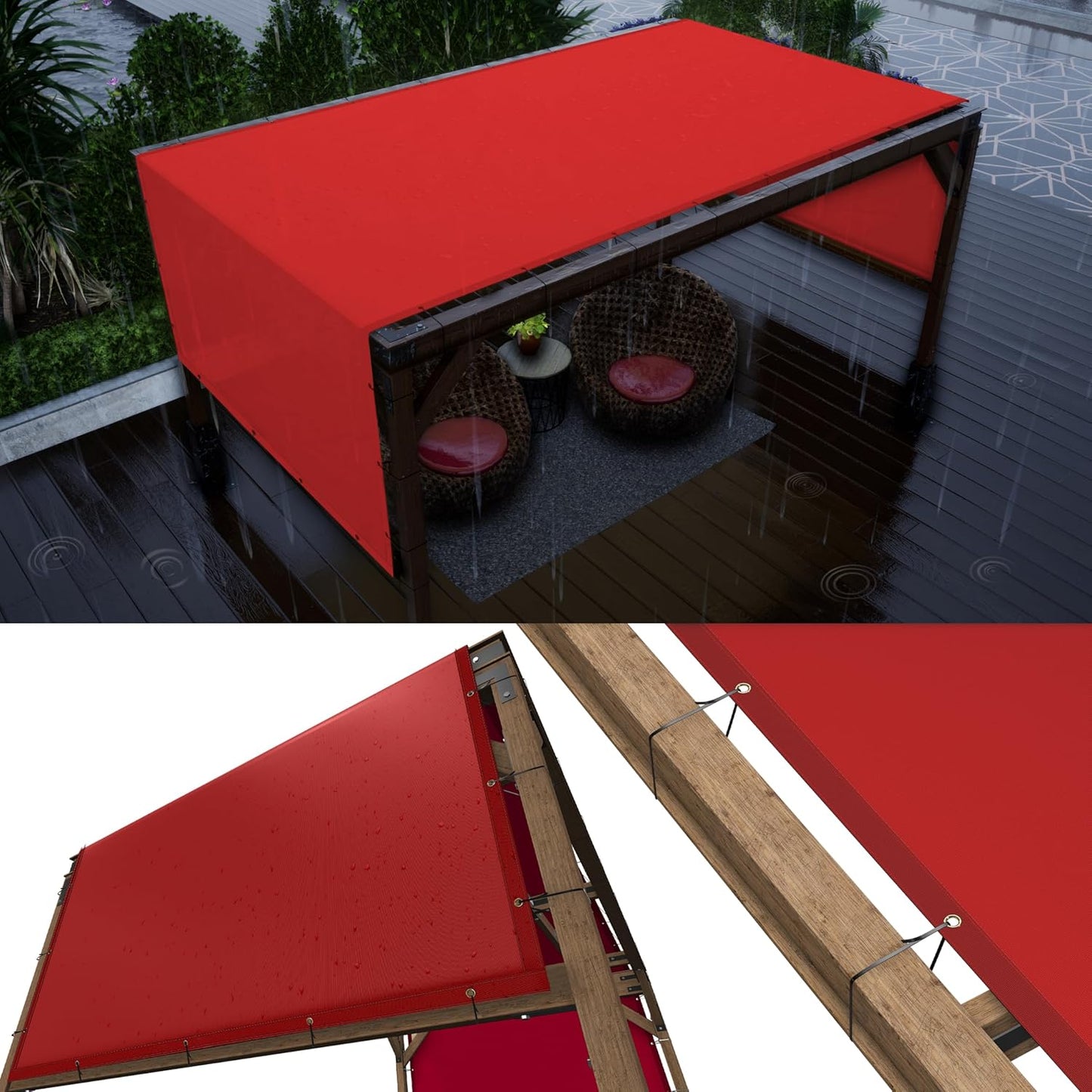 ColourTree 6ft x 22ft Red Waterproof Pergola Shade Canopy Cover
