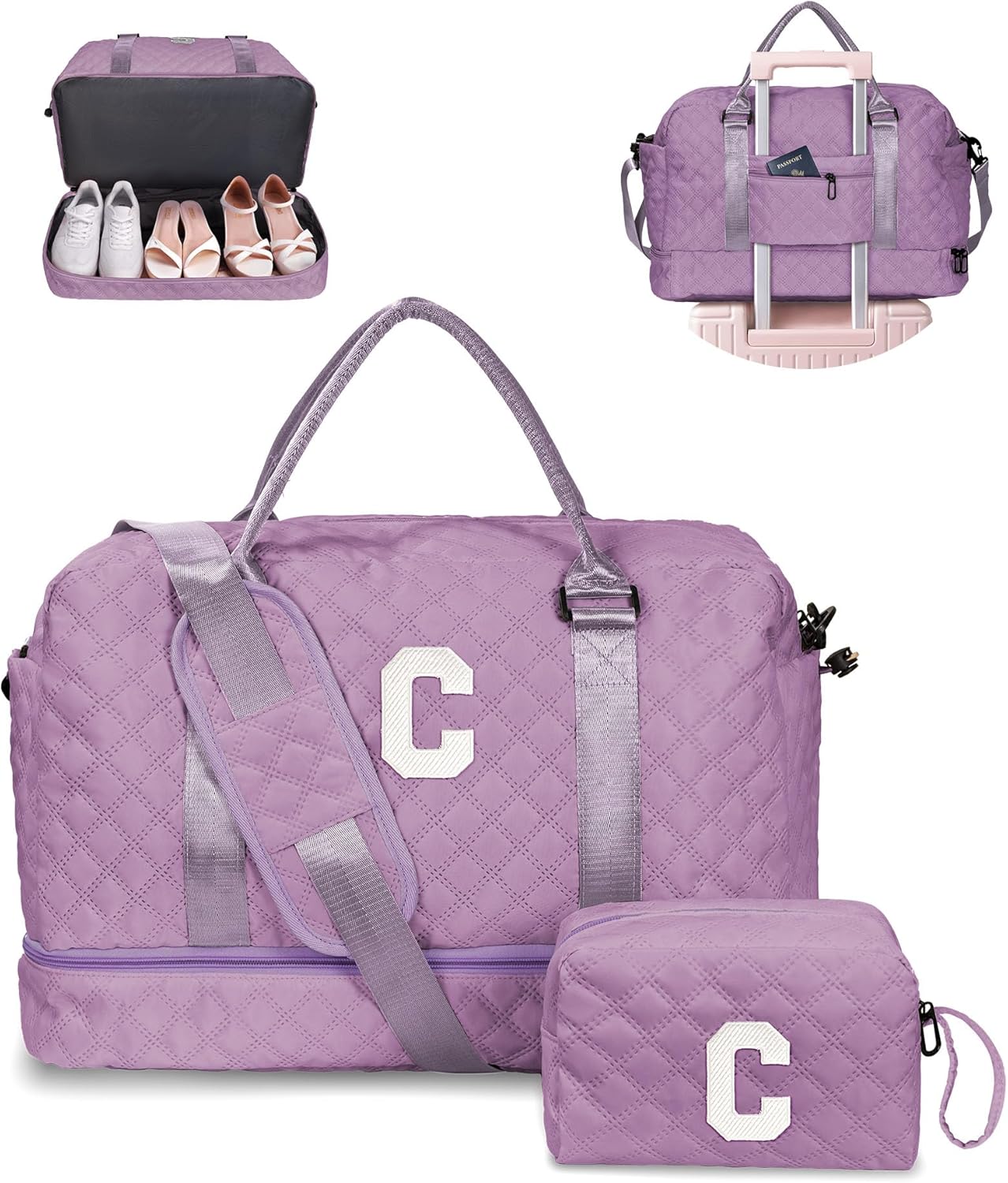 Personalized Initial Duffle Bag with Shoe Compartment for Women