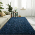 Ultra Soft Indoor Modern Area Rug 5.3x7.5 ft - Fluffy Navy Accent
