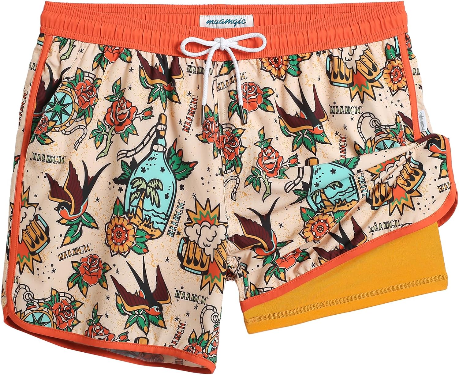 Vintage 80s 90s Style Swim Trunks for Men - Quick Dry Board Shorts