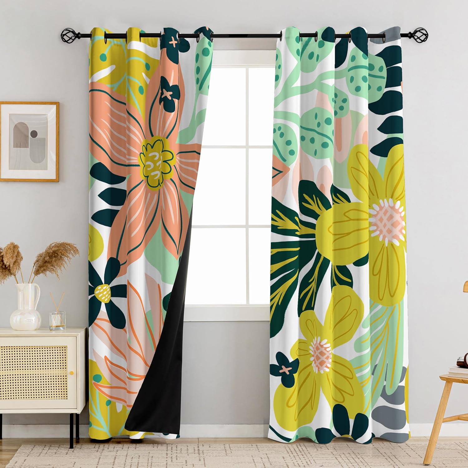 Boho Floral Blackout Curtains for Bedroom and Living Room