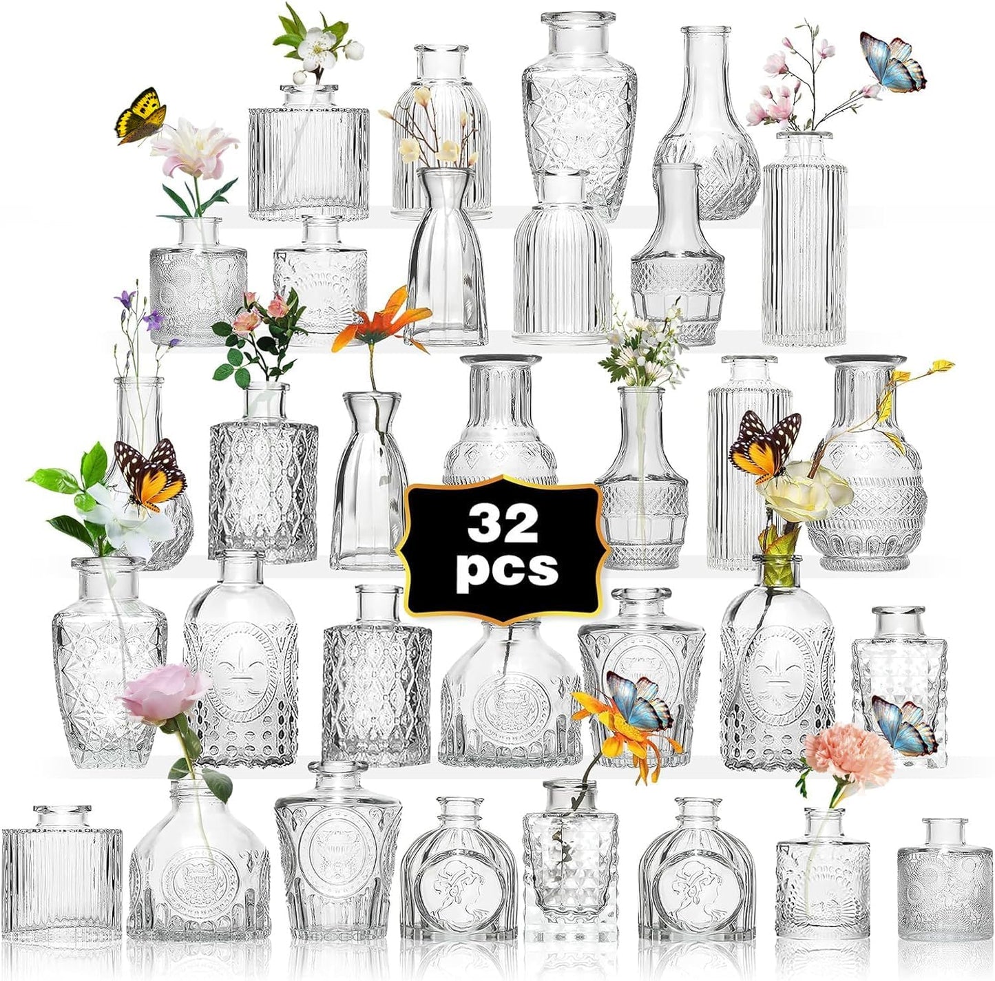 Glass Bud Vase Set of 32PCS for Elegant Wedding Centerpieces