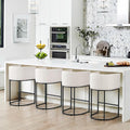 Contemporary Cream Linen Counter Bar Stools Set of 4 - 32in Seat
