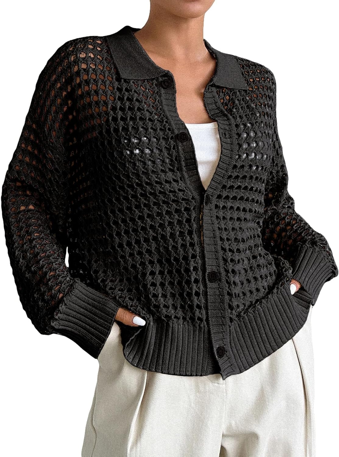 QWINEE Women's Crochet Cardigan Sweater for Stylish Comfort