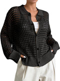 QWINEE Women's Crochet Cardigan Lightweight Button Down Knit Top