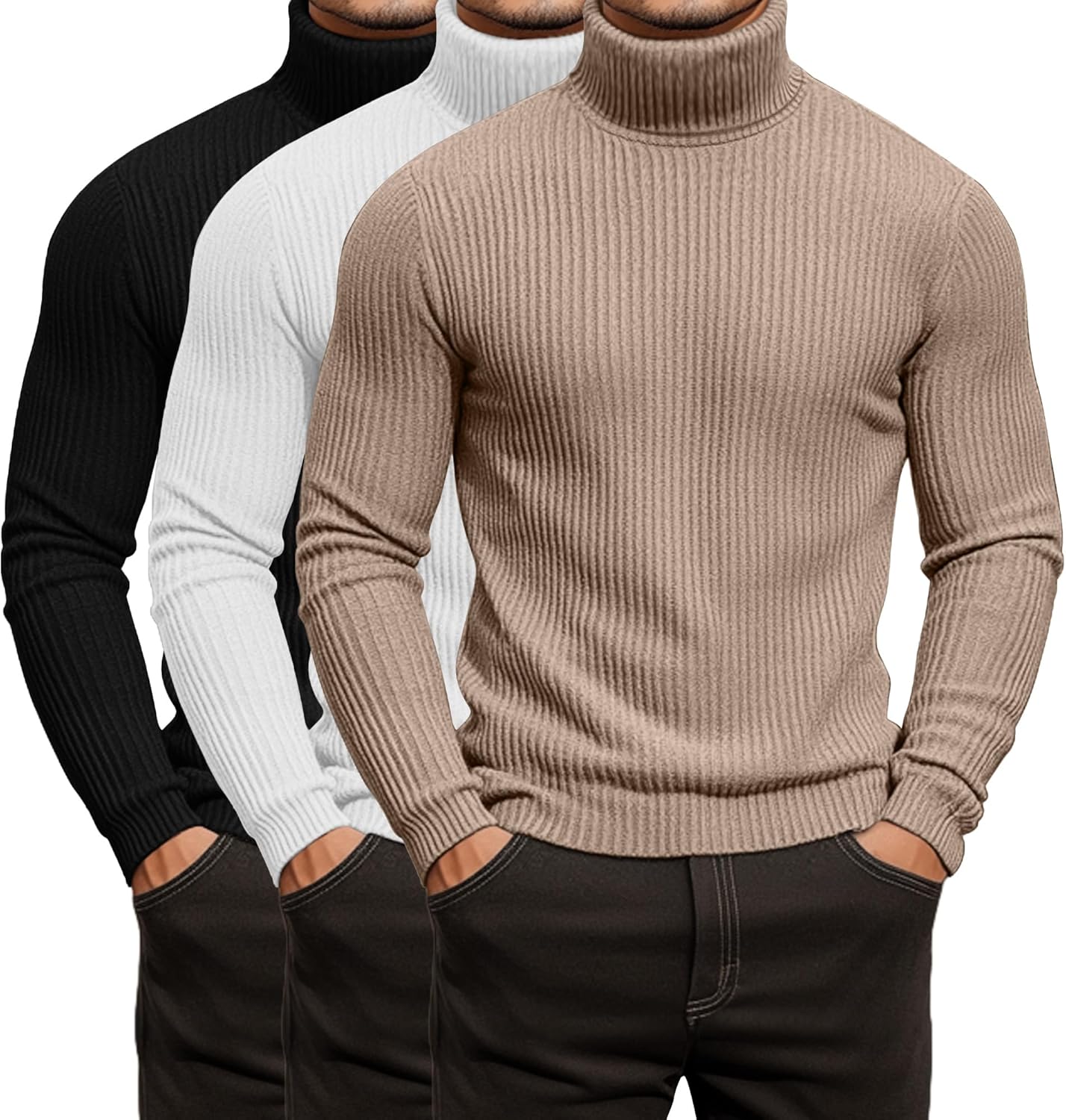 Men's Ribbed Turtleneck Shirts - Lightweight Long Sleeve Sweaters