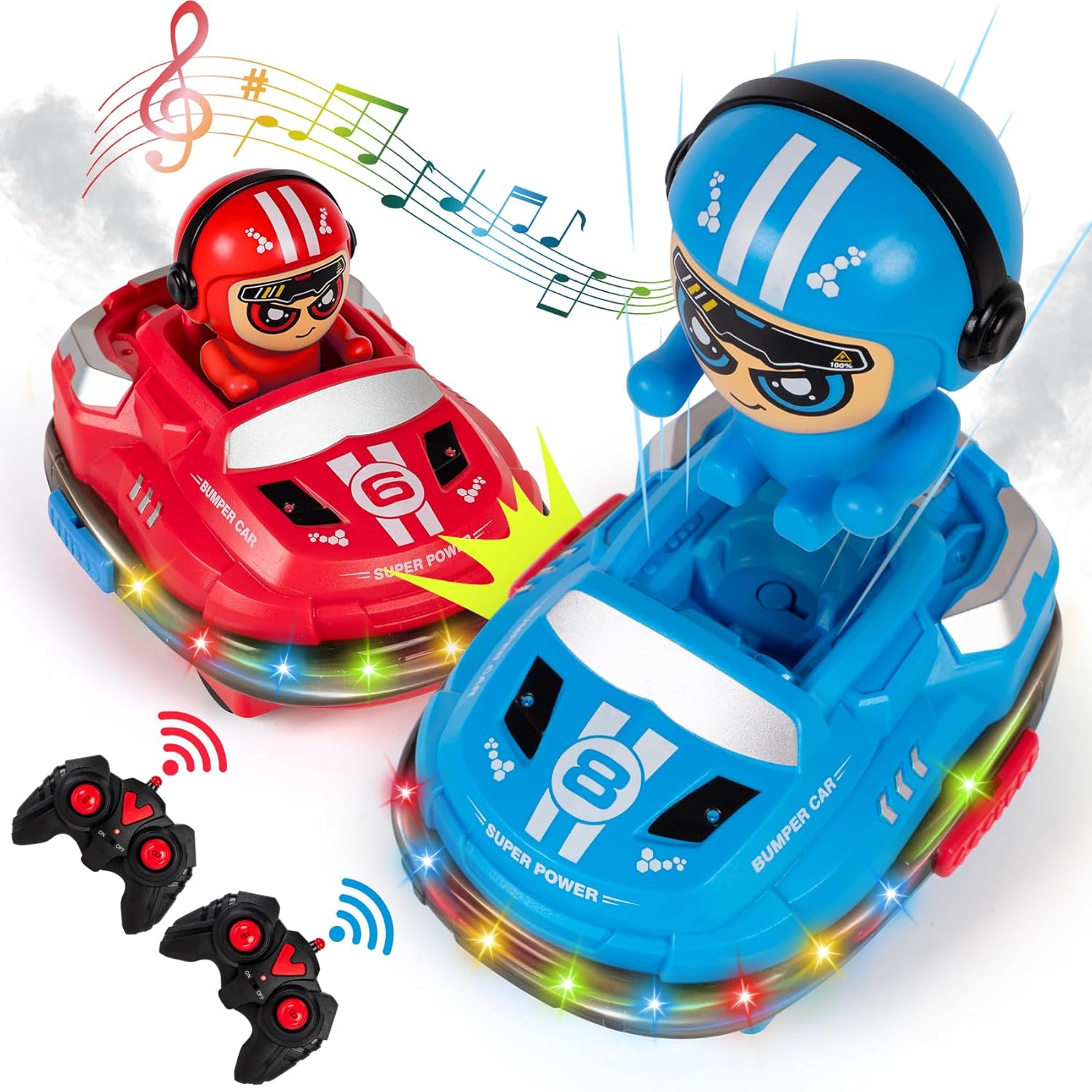 Interactive RC Bumper Cars - Lights, Music & Spray!