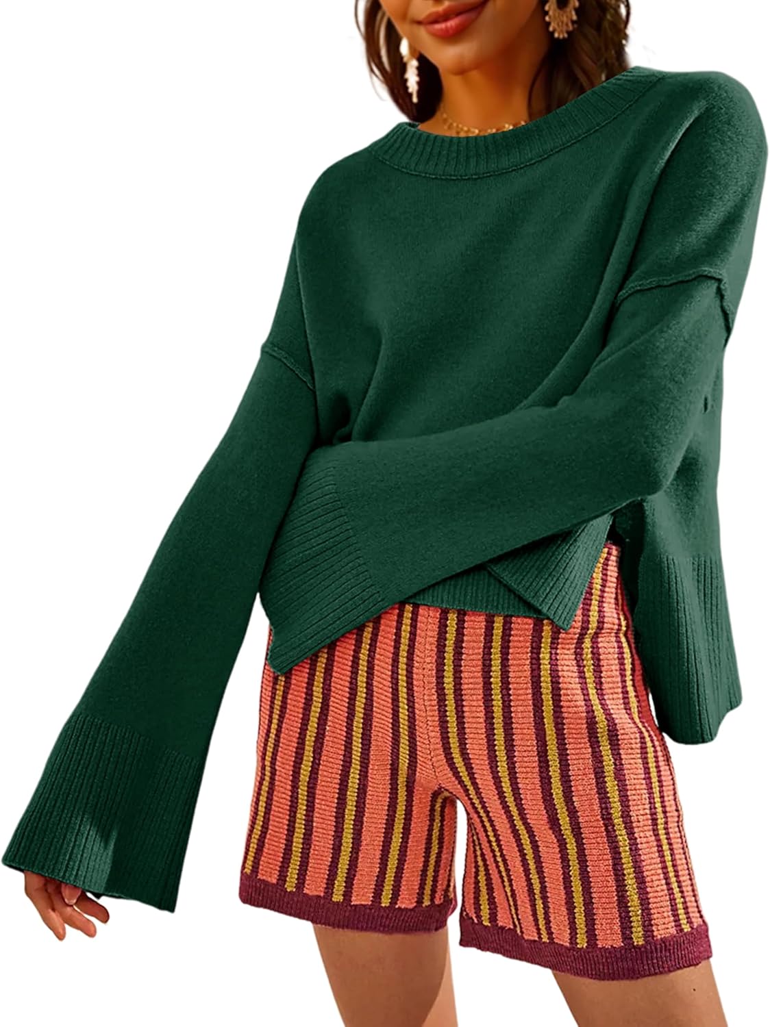 Womens Lightweight Sweaters with Bell-Style Sleeves for Comfort