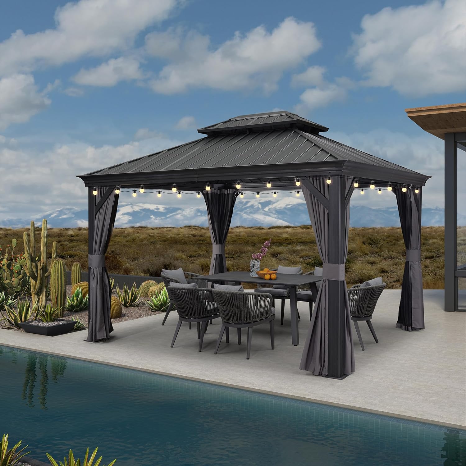 10ft X 12ft Hardtop Gazebo with Light for Outdoor Spaces
