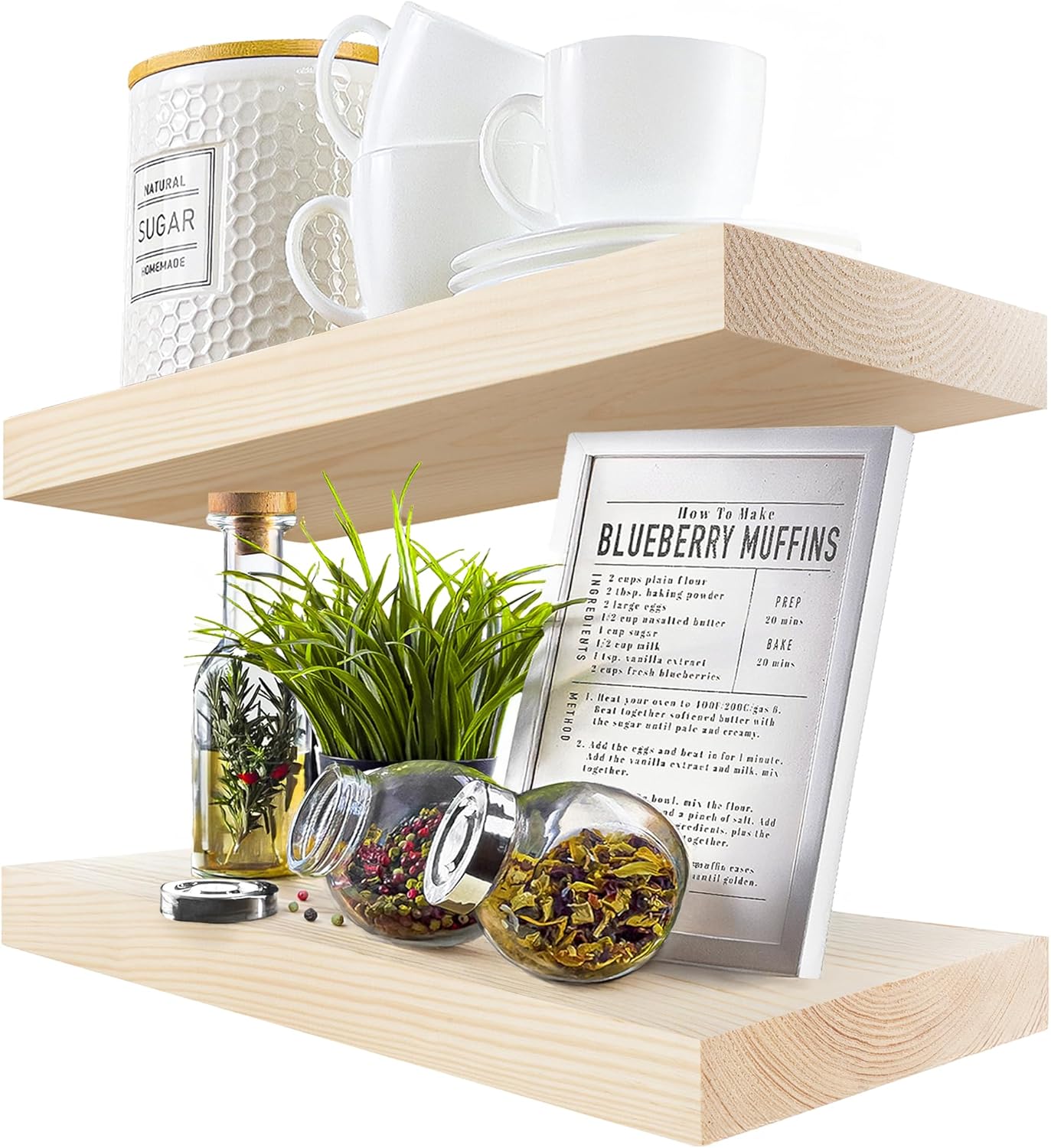 Wood Floating Shelves for Bathroom Wall - Rustic 16 inch Set