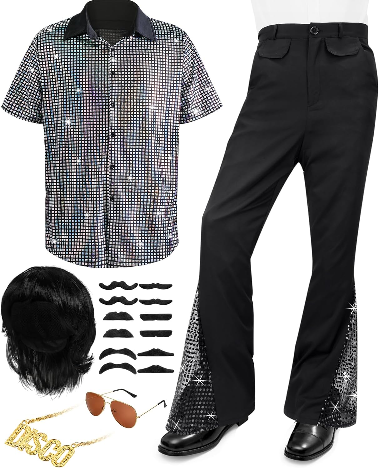 6 PCS Men's 70s Disco Outfit Costume for Retro Parties