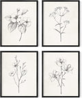 Grey Floral Wall Art Set of 4 - Vintage Black and White Plant Posters