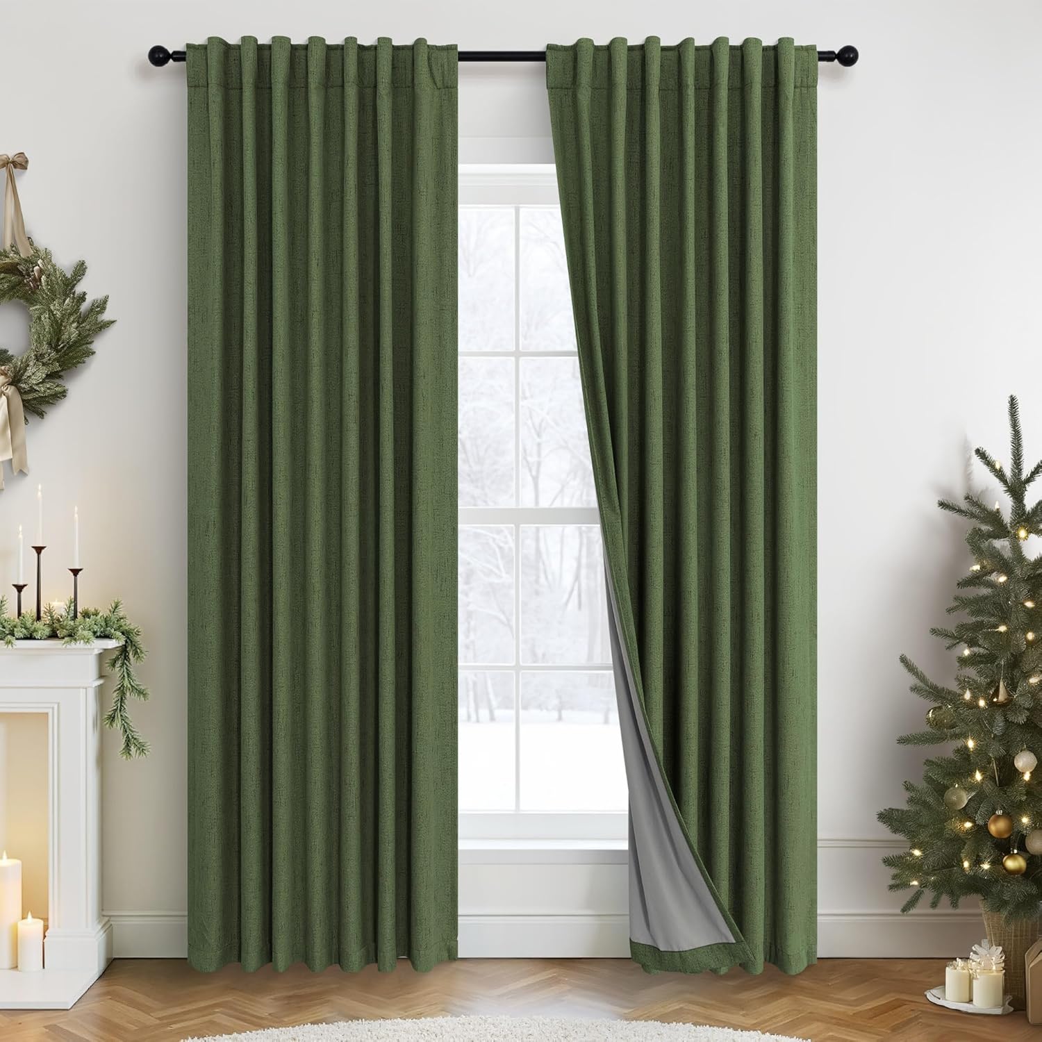 Elegant Blackout Curtains for Living Room in Dark Olive Green