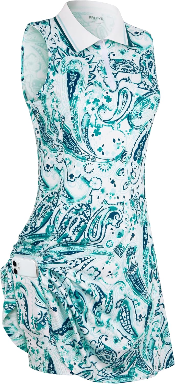 Womens Sleeveless Golf Tennis Dresses with Inner Shorts for Comfort