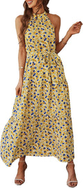 Women's Summer Floral Maxi Sun Dress Halter Neck - Flowy (Style 3Q9B)