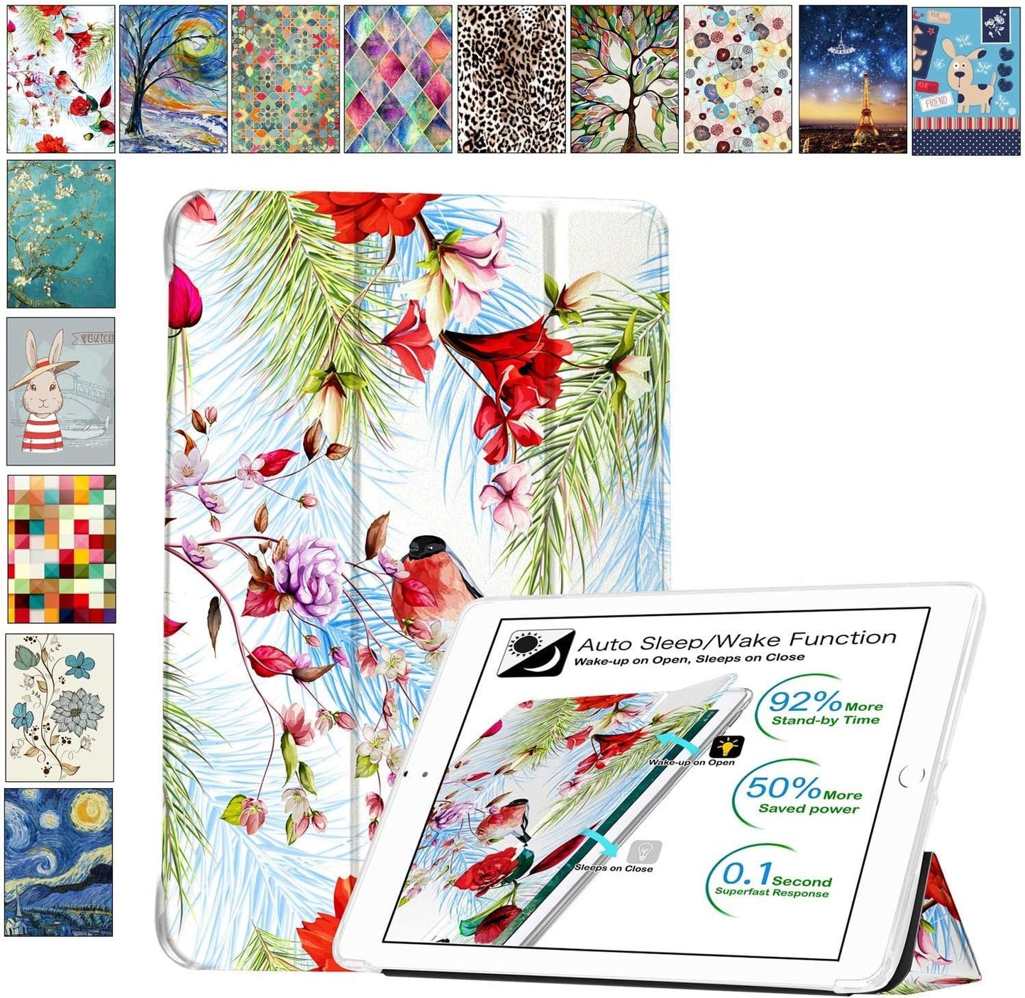 DuraSafe iPad 10.2 Inch Case - Stylish Birds & Flowers Design