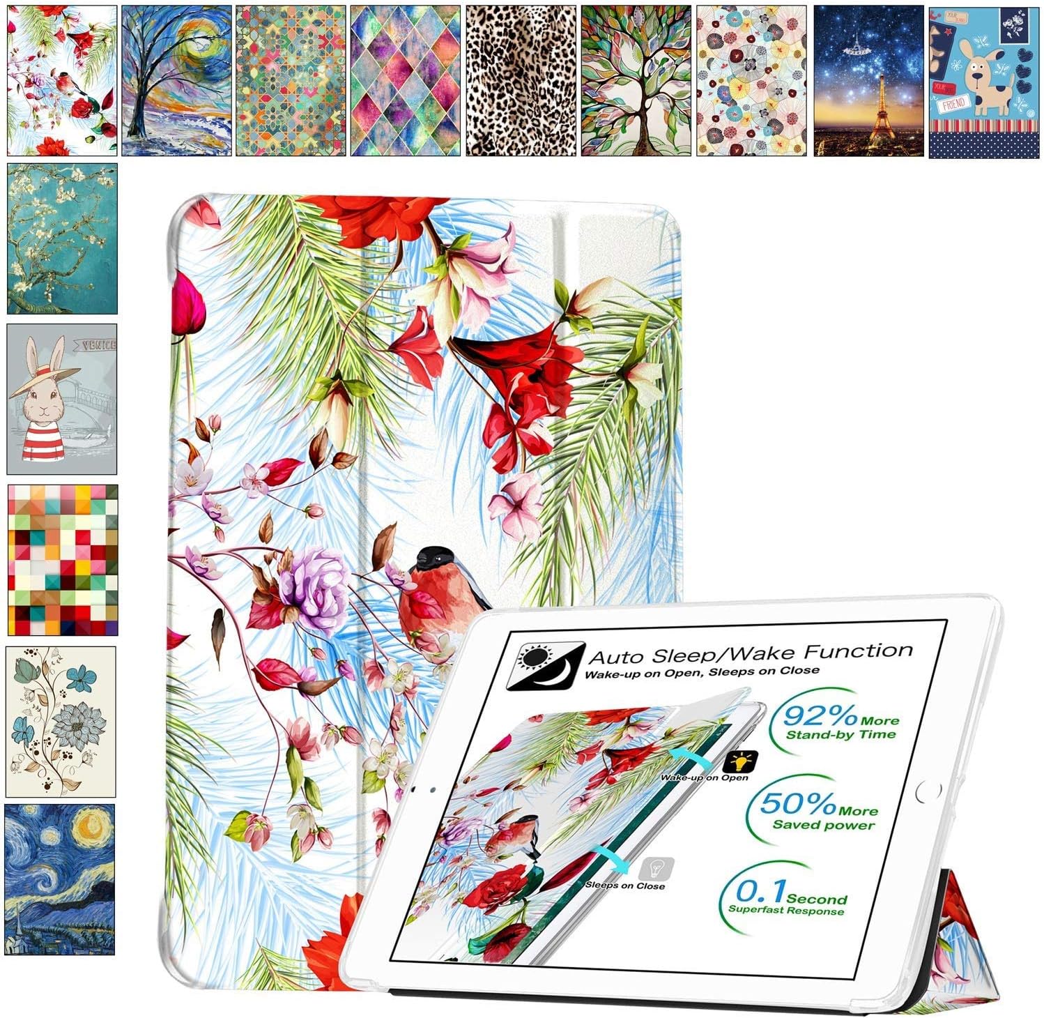 DuraSafe iPad 10.2 Inch Case - Stylish Birds & Flowers Design