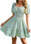 Floerns Women's Boho Square Neck Puff Sleeve A-Line Dress - Tie Front