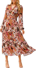 Simplee Women's Floral Boho Maxi Dress V Neck - Flowy Wedding Guest