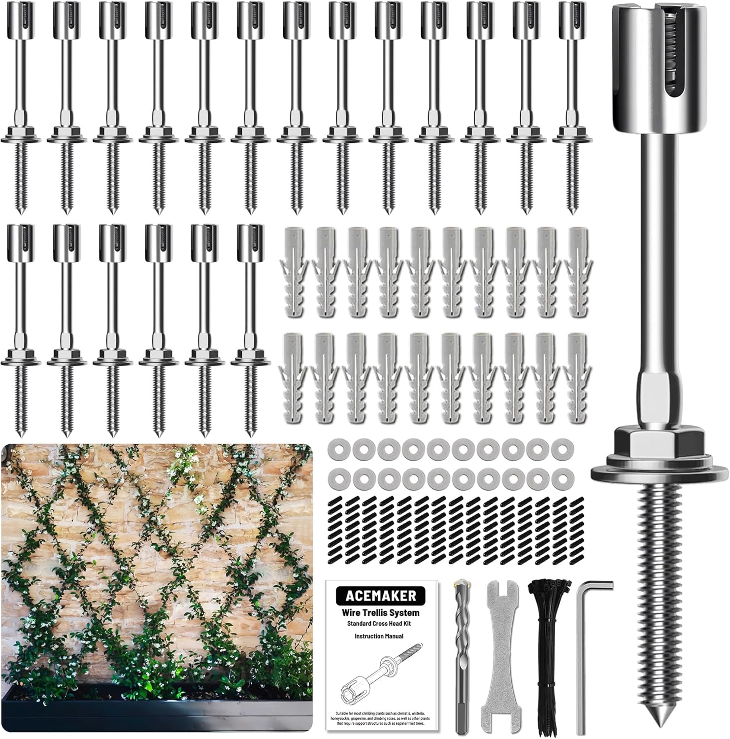 Wire Trellis for Climbing Plants Outdoor - 20 Set Kit for DIY
