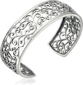 Sterling Silver Filigree Open Cuff Bracelet - Timeless Oxidized Style