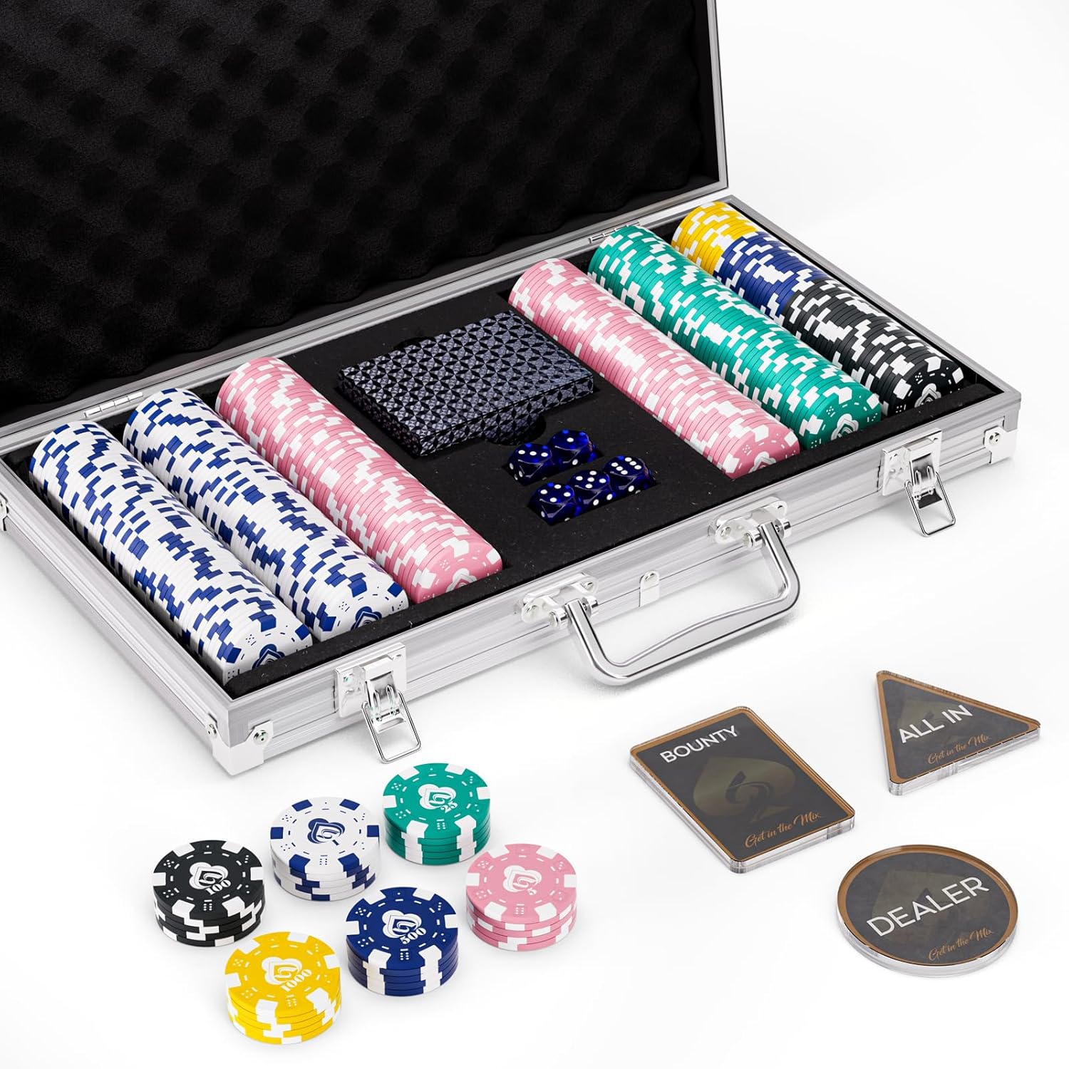 Poker Chips Set for Texas Holdem 300 Pcs with Case and Dice