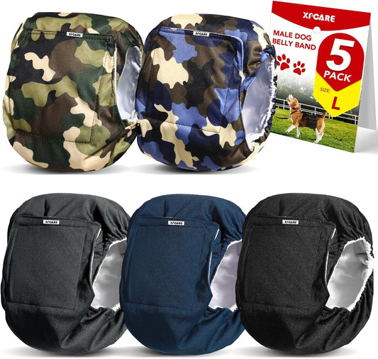 XPCARE 5-Pack Washable Male Dog Belly Bands - Reusable & Large