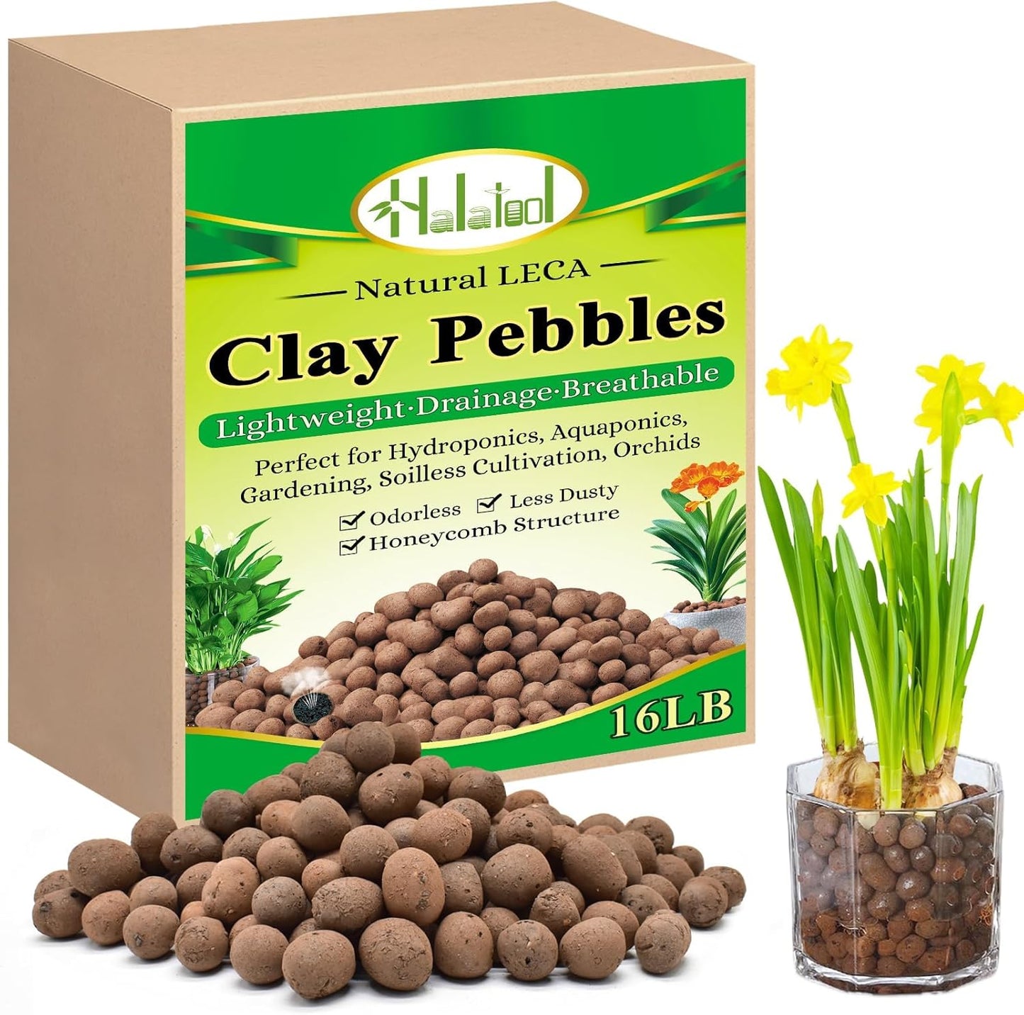 Halatool 16LB Organic Clay Pebbles for Hydroponics Gardening