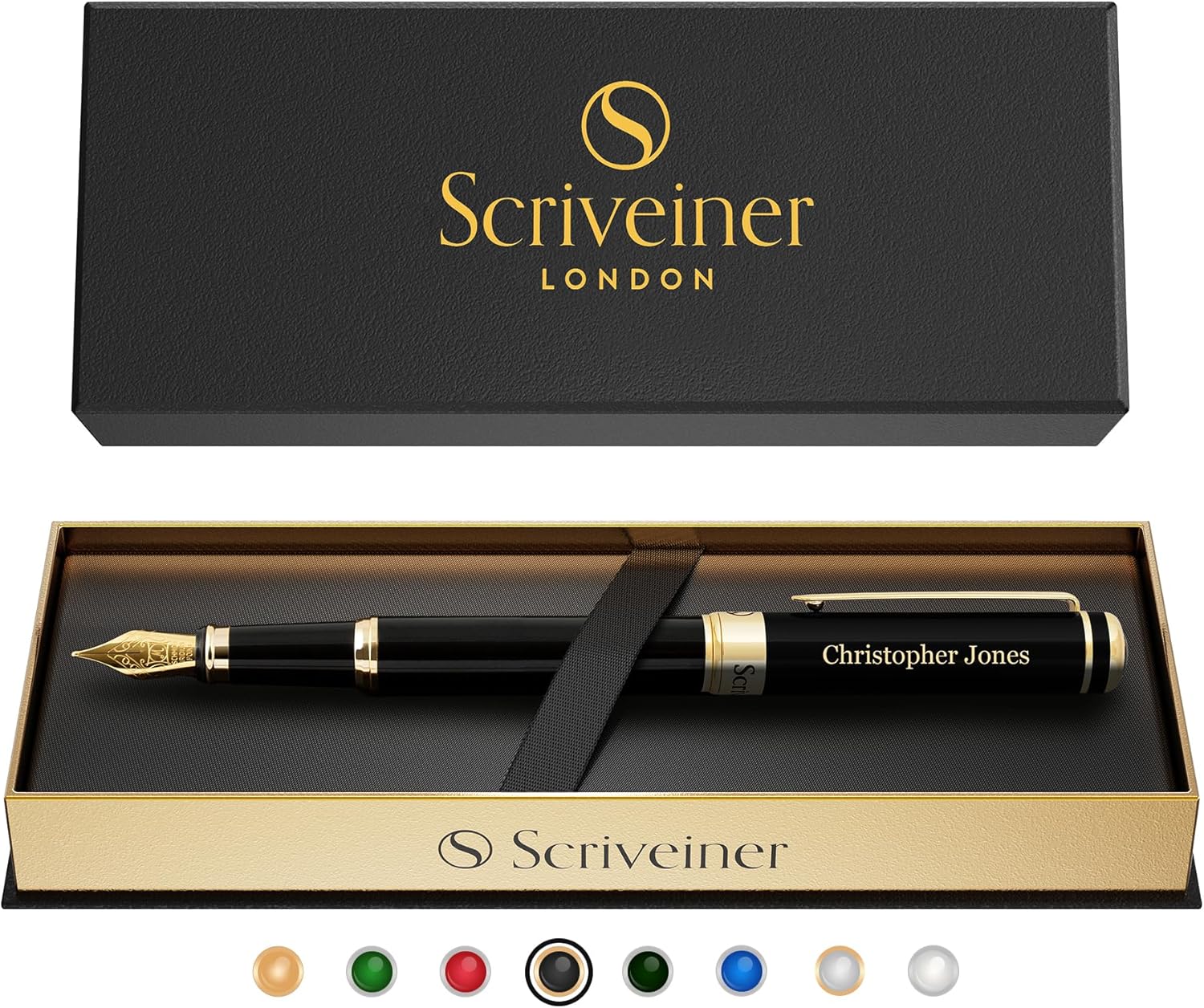 Scriveiner Personalized Black Fountain Pen - Luxury Gift Set
