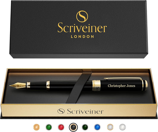 Scriveiner Personalized Black Fountain Pen - Luxury Gift Set