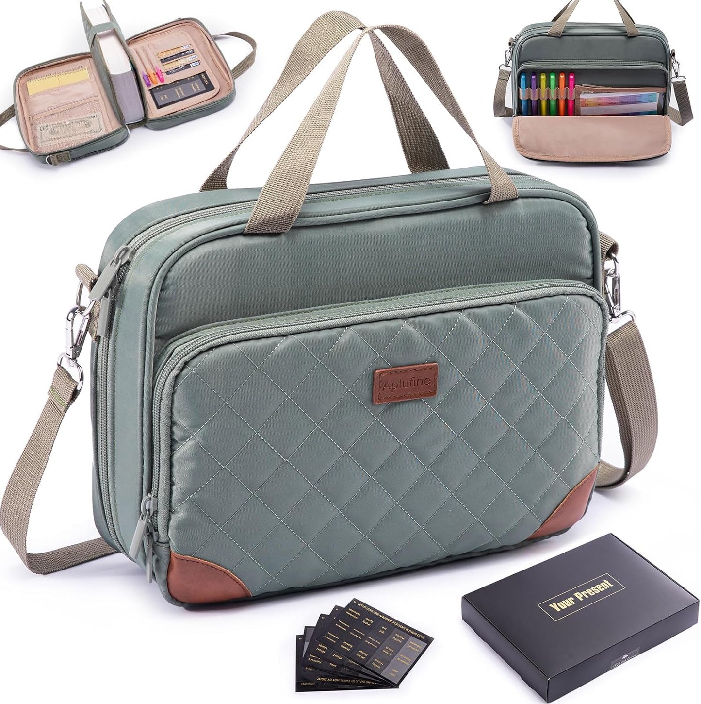 Large Bible Cover Case with Markers and Bible Tabs for Study