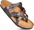 Womens Strappy Cork Slide Sandals with Adjustable Buckle - Support