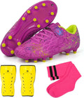 Kids Firm Ground Soccer Cleats with Shin Guards and Socks - Easy