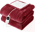Heated Blanket Twin Red 62x84 - Ultra Soft Flannel, 10 Heat Levels