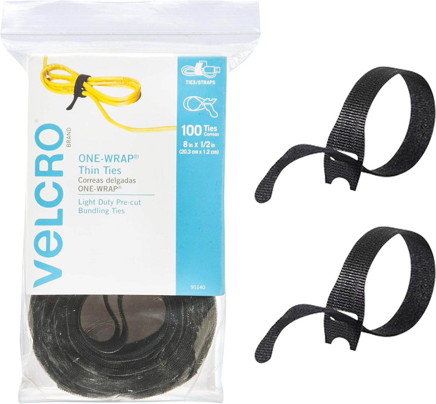 VELCRO Brand 100Pk Cable Ties - Tidy Wire Management