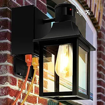 HIHUOS Porch Lights with GFCI Outlet and Motion Sensor Features