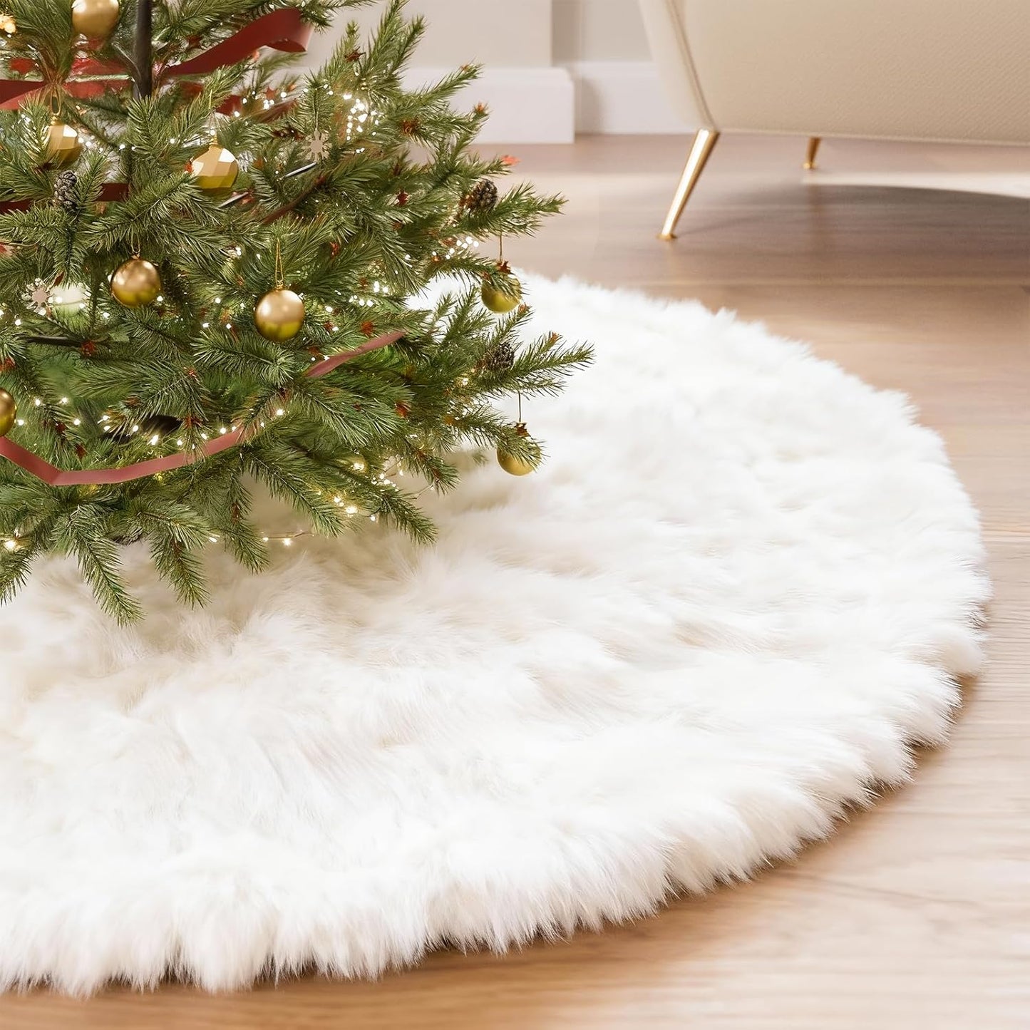 Luxury White Christmas Tree Skirt for Holiday Decor 48in