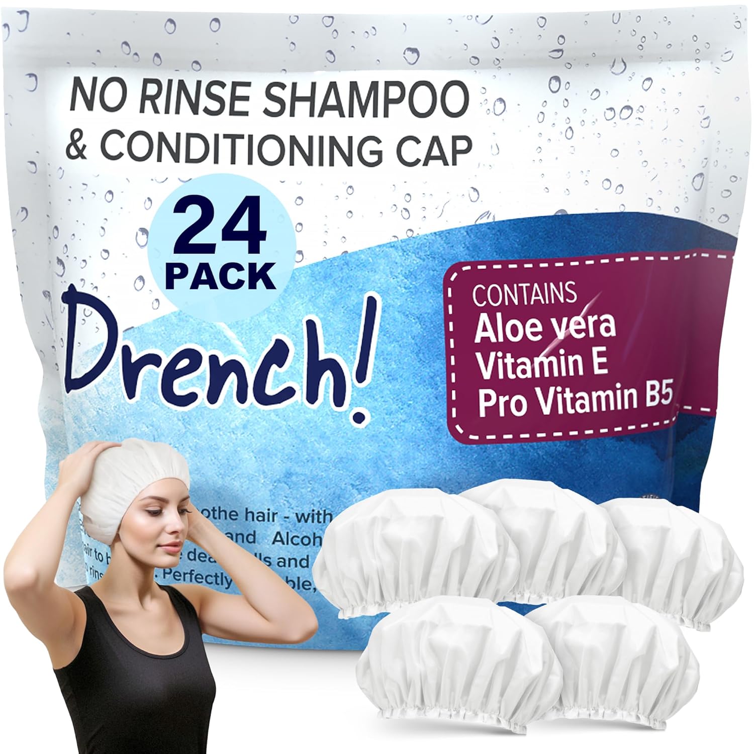 Drench No Water Hair Washing Cap - Rinse Free Shower Caps